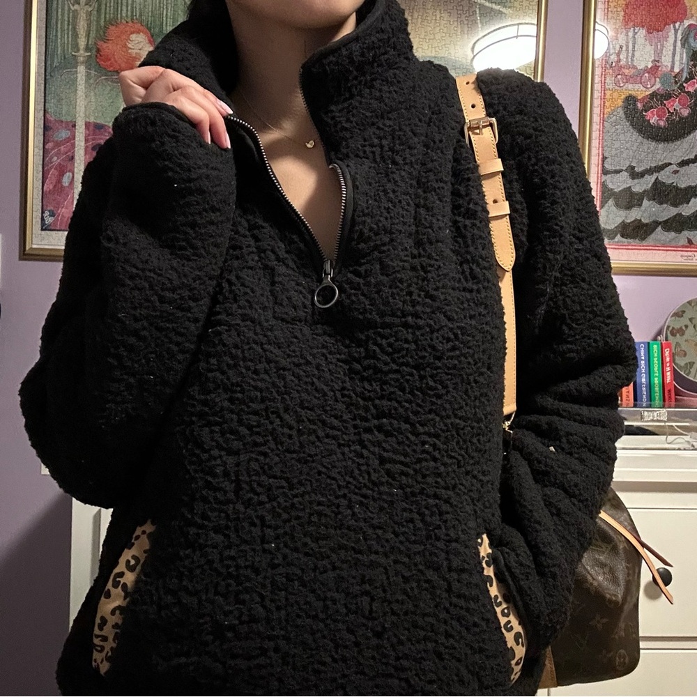 fluffy quarter zip sweater with pocket